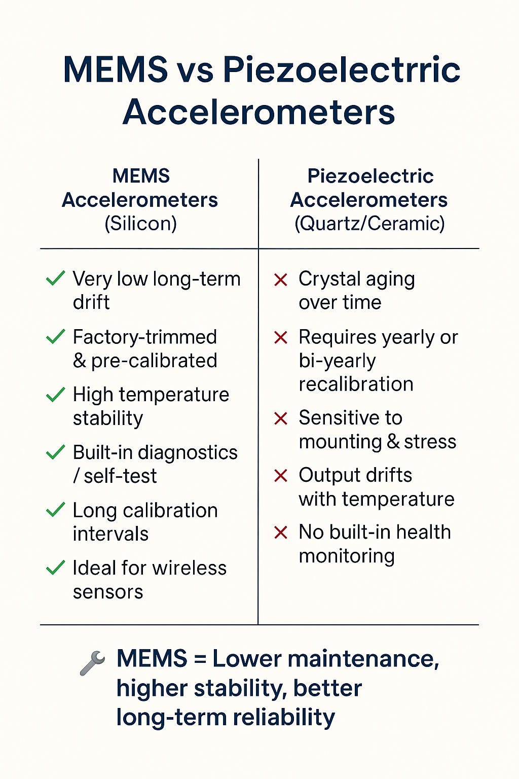 Why MEMS Accelerometers Need Far Less Recalibration Than Piezoelectric Sensors